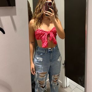 super cropped zebra print hot pink top